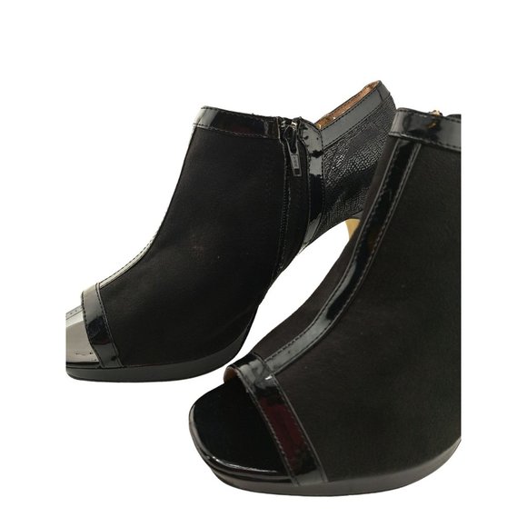 Cato 10W Black Stiletto Open Toe Ankle Platform Bootie Faux Suede Side Zip Shoe - Picture 3 of 8